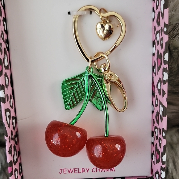 Betsey Johnson Red Cherry Keychain with Gold and Green Accents - Picture 3 of 7